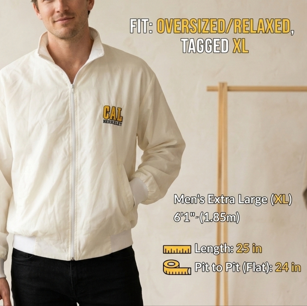 Vintage Cal Berkeley White Zip up windbreaker crewneck Mens Xl